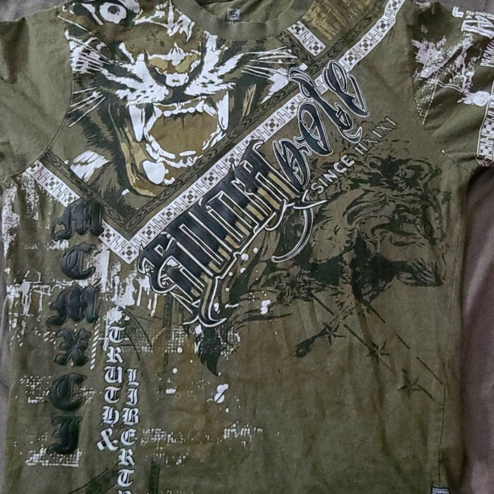Olive Green Shirt With White And Black Tiger Print
